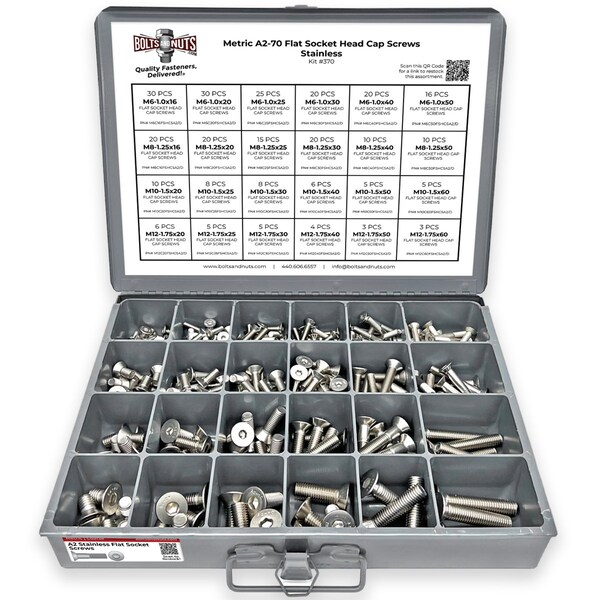 Boltsandnuts.Com Metric A2-70 Stainless Steel Flat Socket Screws - 305 PCS Assortment Kit #370 - main